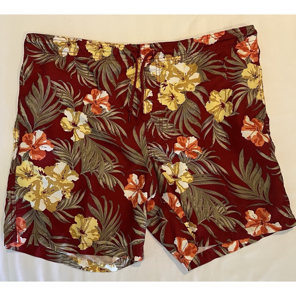 Islander Swim Trunk Shorts Men's M Tropical Floral Colorful Lined Hawaiian Surf